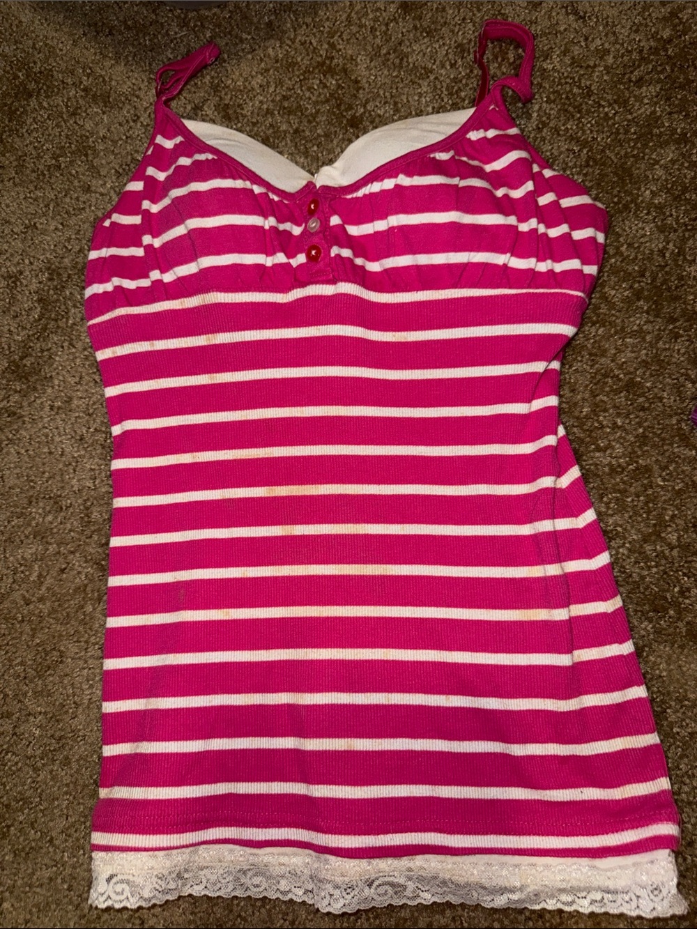 Pink and White Striped Tank Top w/ Built in Bra